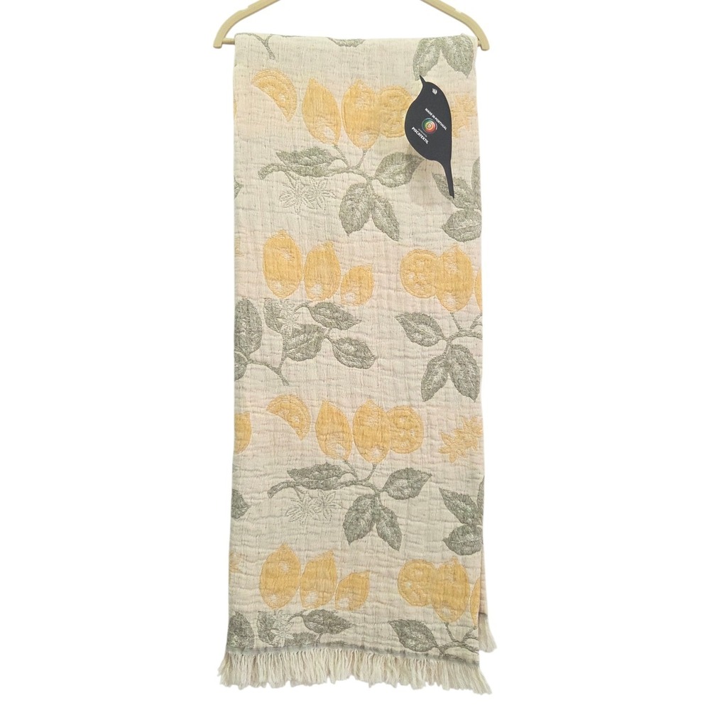Piscatextil Lemon Print Cotton Throw Blanket 50x70 Yellow Green Made in Portugal